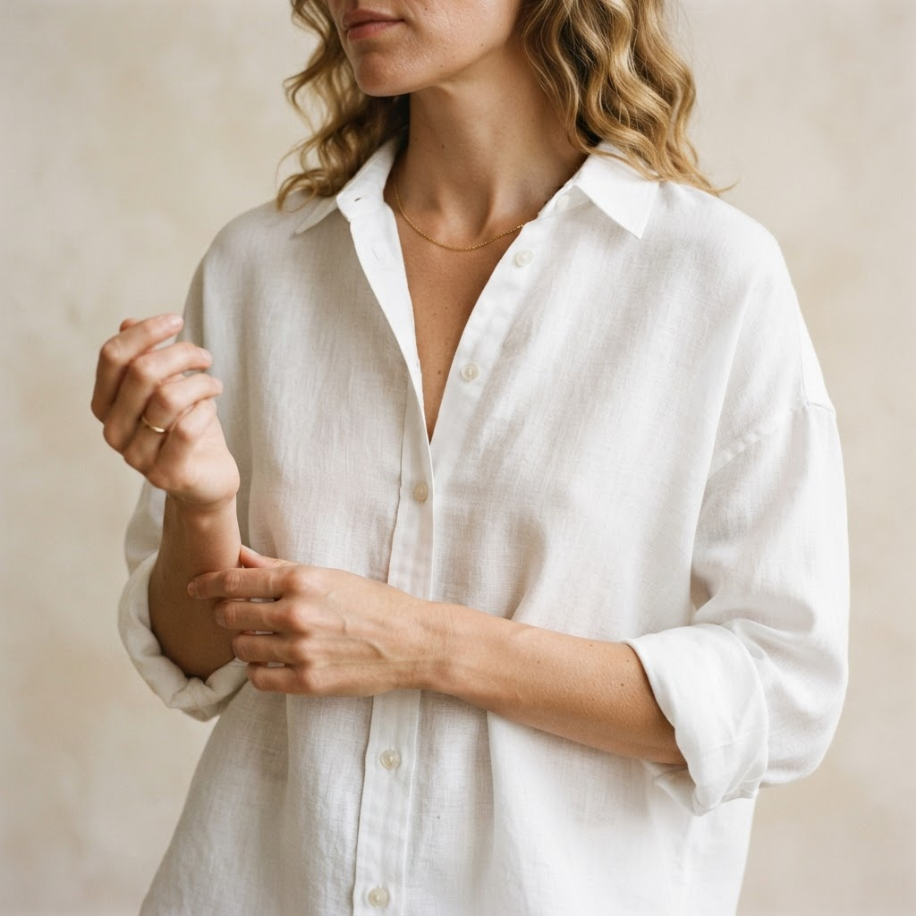Relaxed white linen button-up shirt