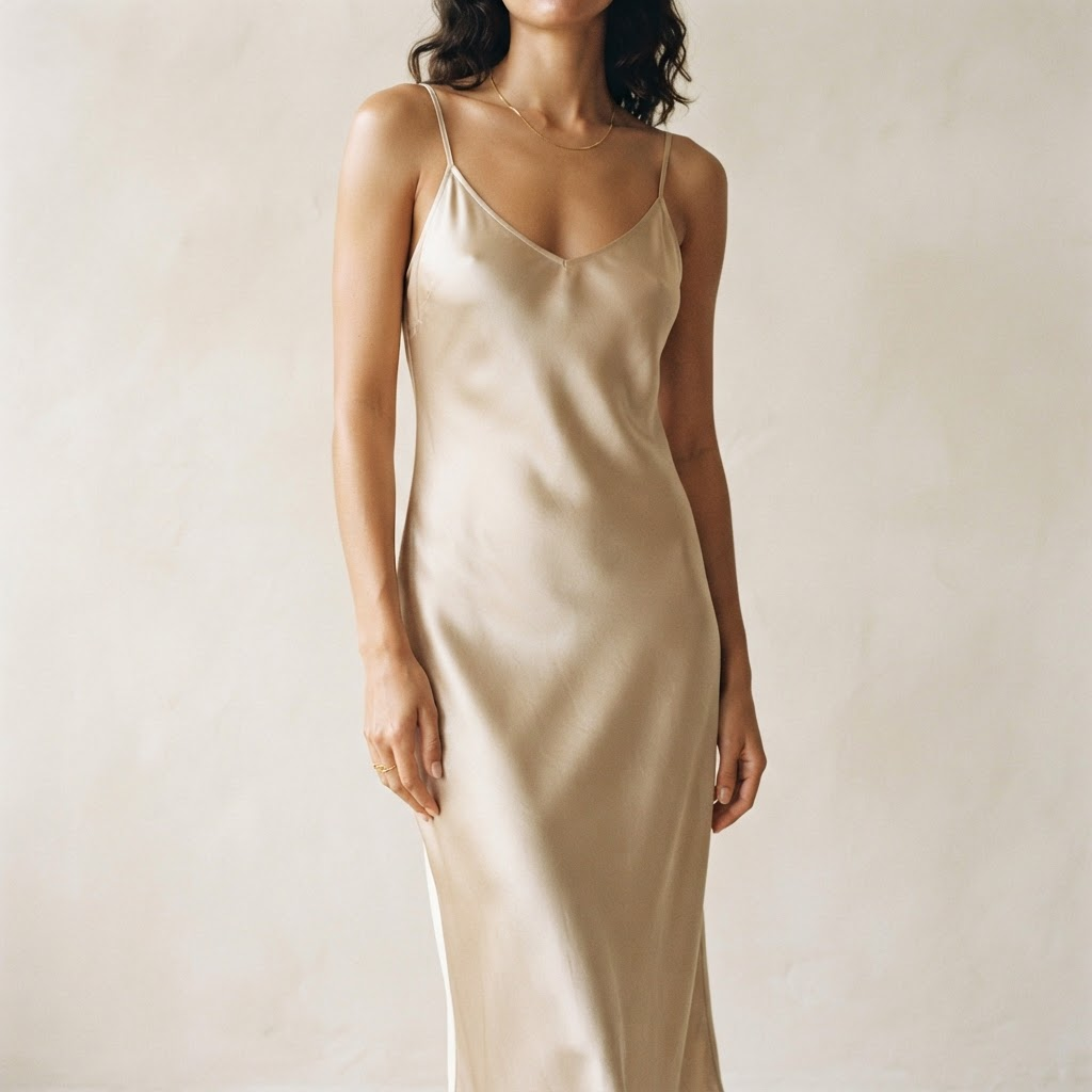Champagne silk slip dress